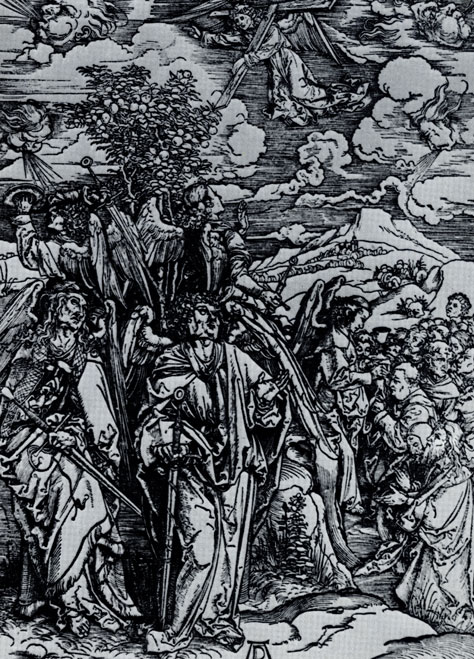 Клеймение праведных. Гравюра на дереве. Из цикла 'Апокалипсис'. 1498