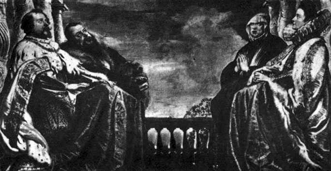 6. Семейство Гонзага поклоняется Троице. Средняя нижняя часть картины. Ок. 1604 - 1605. Мантуя, Герцогский дворец