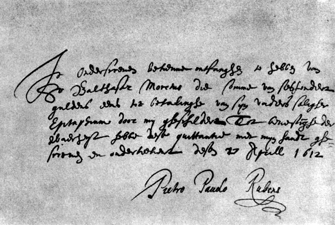 13. Расписка Рубенса от 27 апреля 1612 г. Антверпен, Музей Плантен-Морет