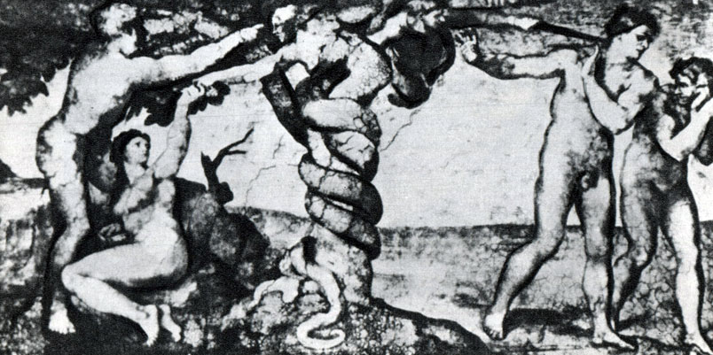 Роспись свода Сикстинской капеллы. Грехопадение и изгнание из рая. 1508-1512. Рим, Ватикан